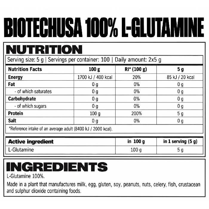 100% L-Glutamine 500g Unflavoured 100% L-Glutamine 500g Unflavoured
