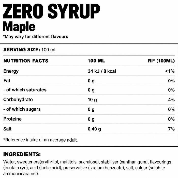 Zero Syrup 320ml Maple/Pancake Syrup Zero Syrup 320ml Maple/Pancake Syrup