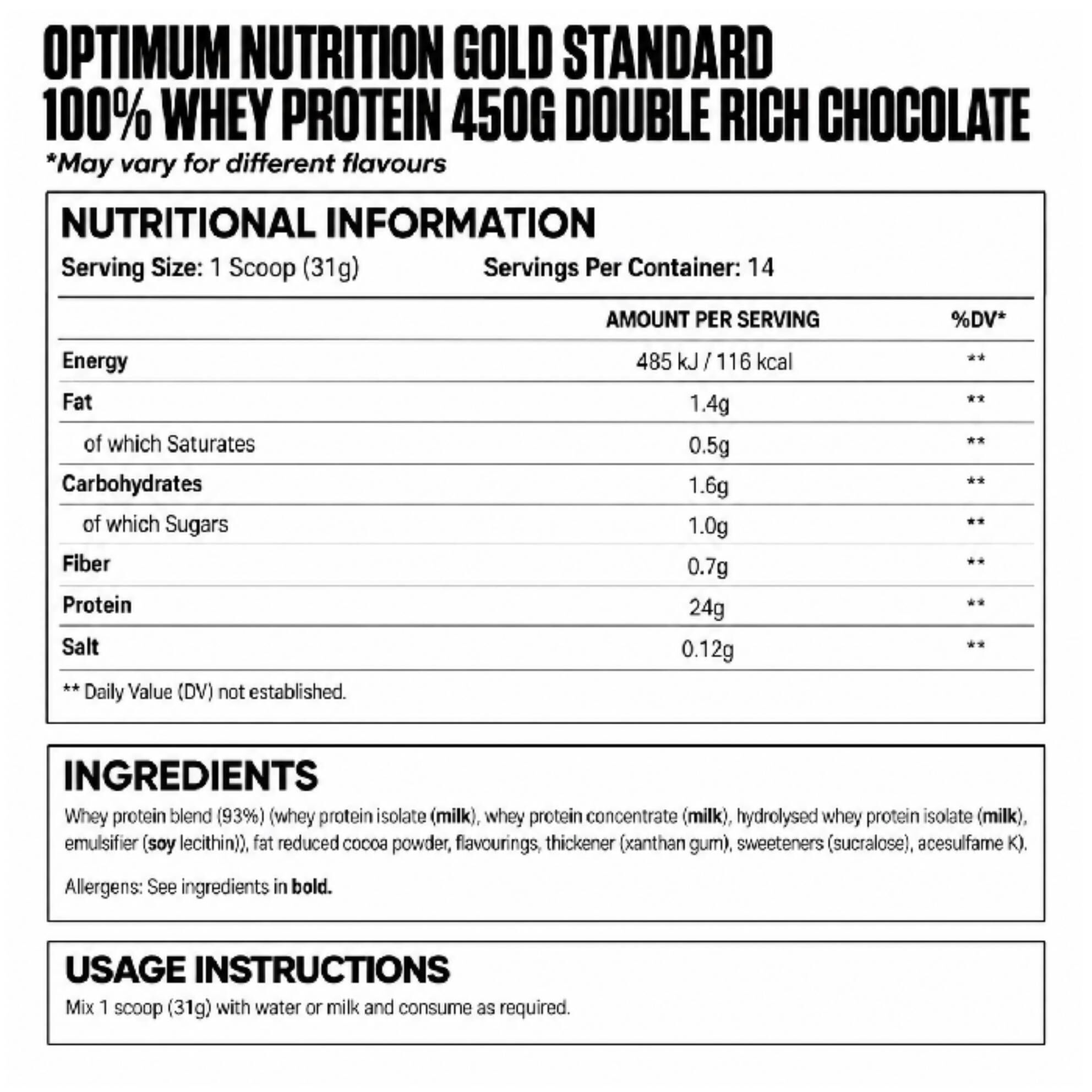 Gold Standard 100% Whey Protein 450g Double Rich Chocolate Gold Standard 100% Whey Protein 450g Double Rich Chocolate