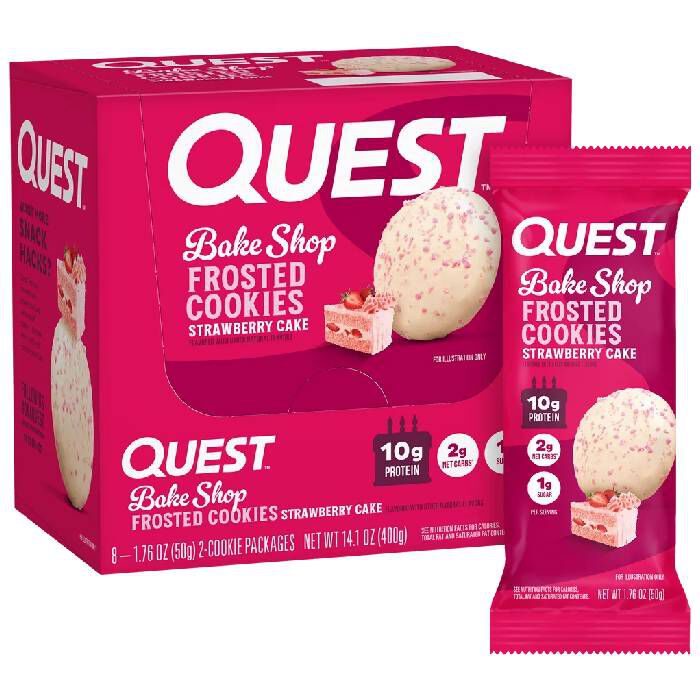 Quest Frosted Cookies 8 Cookies X 25g Strawberry Cake Quest Frosted Cookies 8 Cookies X 25g Strawberry Cake