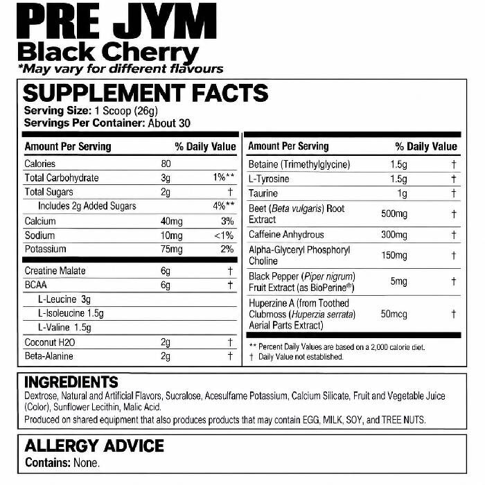 Pre JYM 30 Servings Black Cherry