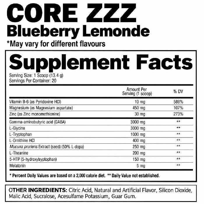Core ZZZ 20 Servings Blueberry Lemonade Core ZZZ 20 Servings Blueberry Lemonade